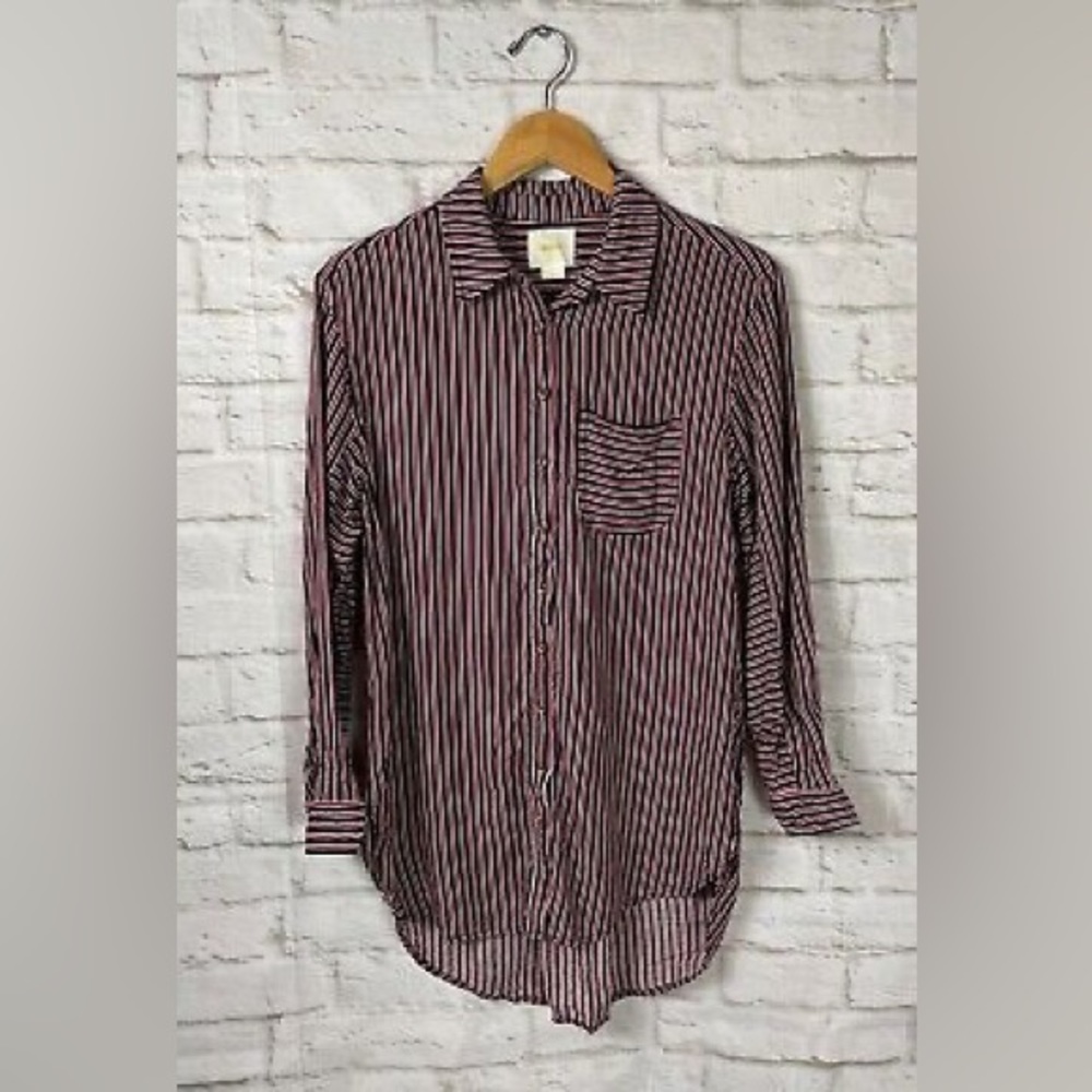 Maeve Anthropologie Womens Striped Long Sleeve Button Down Tunic XL